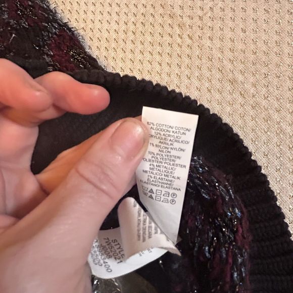 Lucky Brand  Cardigan Black Red Shine Fair Isle Button Up Grandpa chunky boho XS - Picture 12 of 14